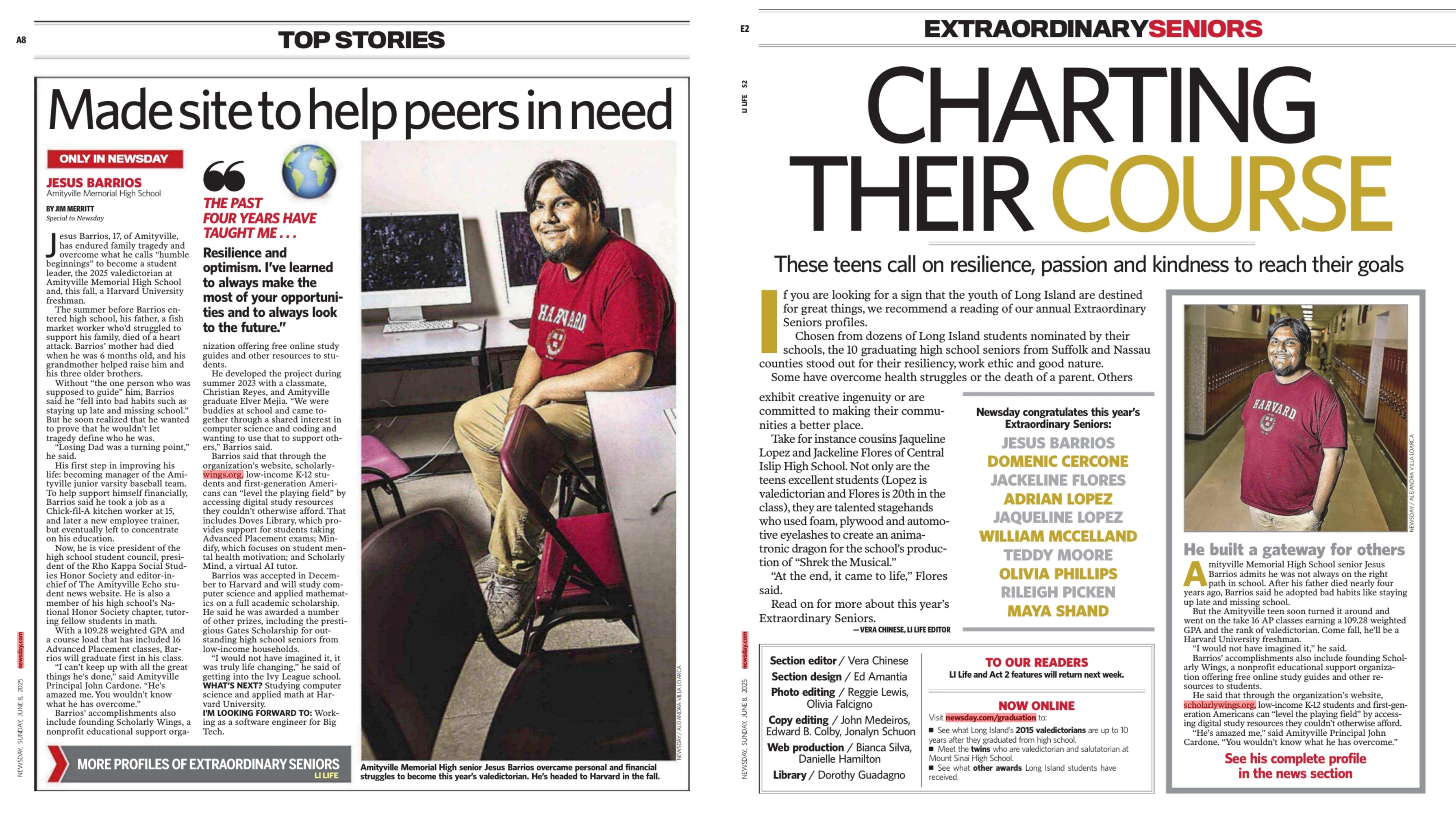 Jesus Barrios Featured in Newsday - From Hardship to Harvard